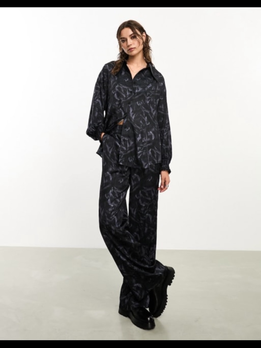 AllSaints Black Patterned Wide-Leg Pants and matching top